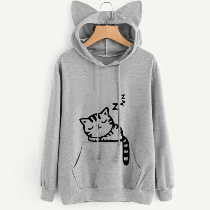 Female Women Casual Hoodies Sweatshirt Long Sleeve Hoody Cute Ears Printed Hoodies Tracksuit outerwear Sweatshirt - melvincucci