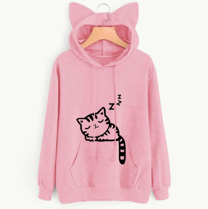 Female Women Casual Hoodies Sweatshirt Long Sleeve Hoody Cute Ears Printed Hoodies Tracksuit outerwear Sweatshirt - melvincucci