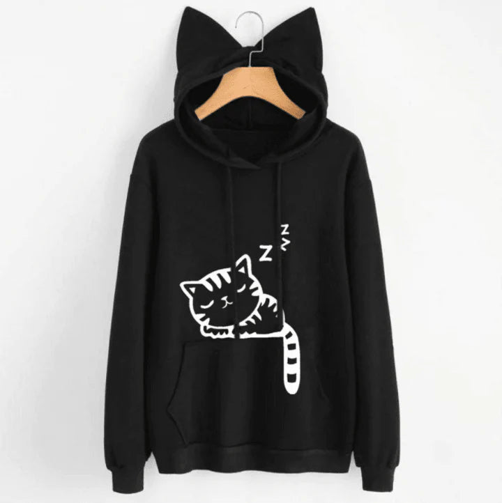 Female Women Casual Hoodies Sweatshirt Long Sleeve Hoody Cute Ears Printed Hoodies Tracksuit outerwear Sweatshirt - melvincucci