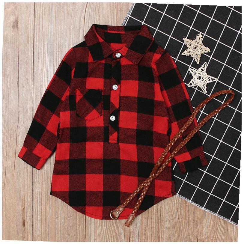 Fashion Girls Long Red Plaid Dress With Belt - melvincucci
