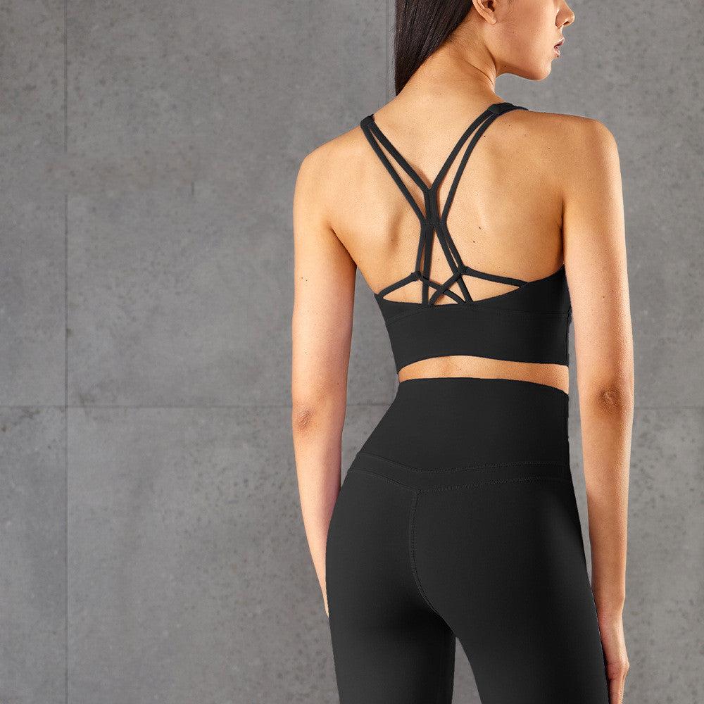 Fitness Cross Back Underwear Strappy Longline Yoga Bras Supportive Round Neck Gym Tops - melvincucci