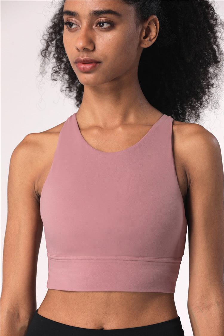 Fitness Cross Back Underwear Strappy Longline Yoga Bras Supportive Round Neck Gym Tops - melvincucci