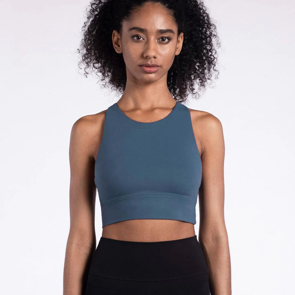 Fitness Cross Back Underwear Strappy Longline Yoga Bras Supportive Round Neck Gym Tops - melvincucci