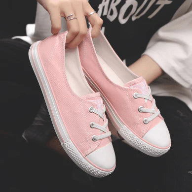 Flat and shallow canvas shoe female Korea edition student cloth shoe breathable one foot to pedal lazy person shoe - melvincucci
