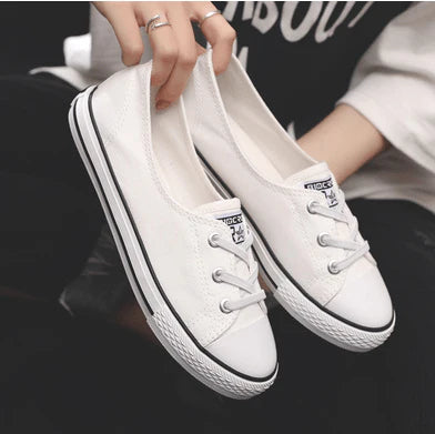 Flat and shallow canvas shoe female Korea edition student cloth shoe breathable one foot to pedal lazy person shoe - melvincucci