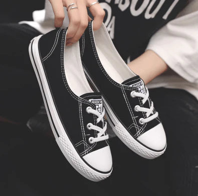 Flat and shallow canvas shoe female Korea edition student cloth shoe breathable one foot to pedal lazy person shoe - melvincucci