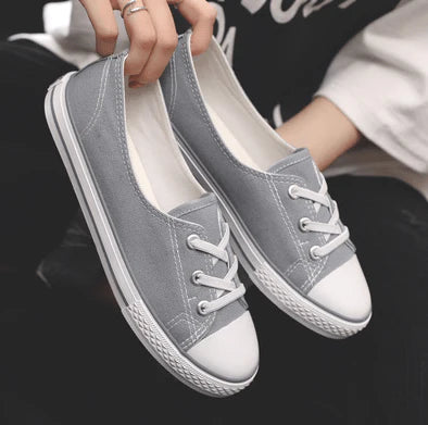 Flat and shallow canvas shoe female Korea edition student cloth shoe breathable one foot to pedal lazy person shoe - melvincucci