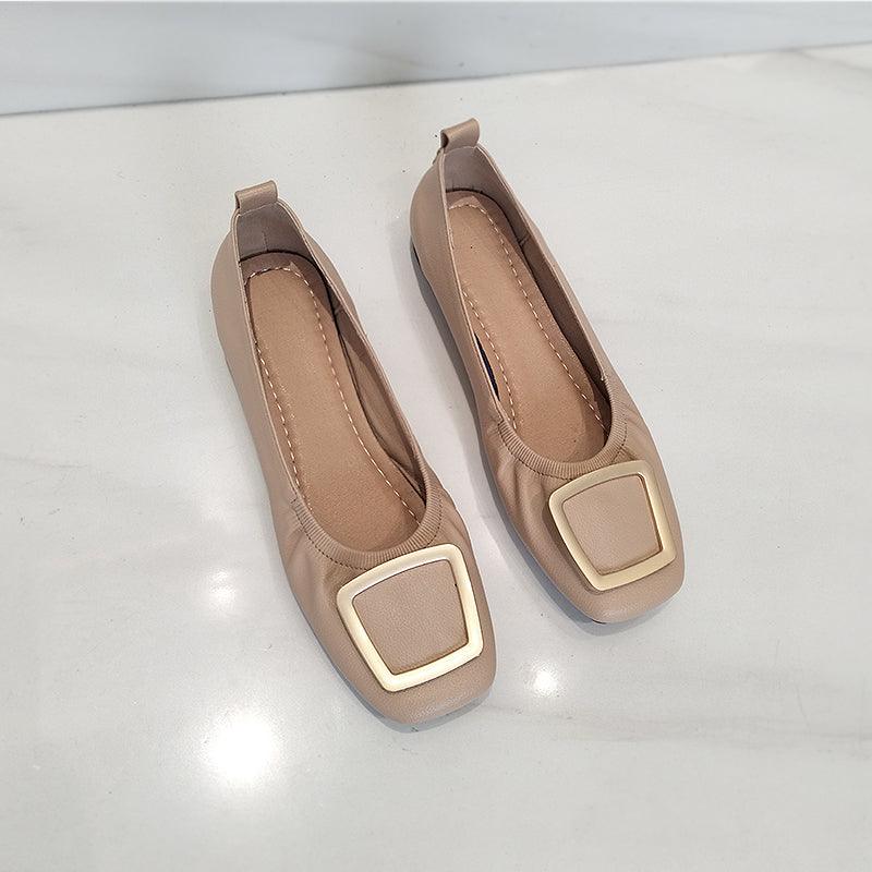 Flat Square Toe Single Shoe With Flat Heels for Women - melvincucci