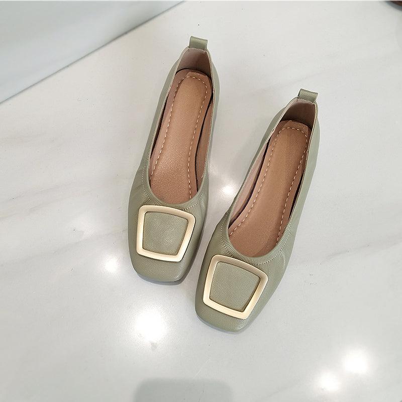Flat Square Toe Single Shoe With Flat Heels for Women - melvincucci