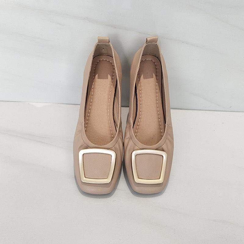 Flat Square Toe Single Shoe With Flat Heels for Women - melvincucci