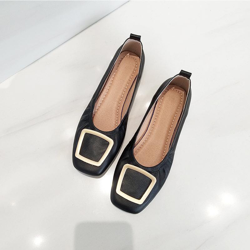 Flat Square Toe Single Shoe With Flat Heels for Women - melvincucci