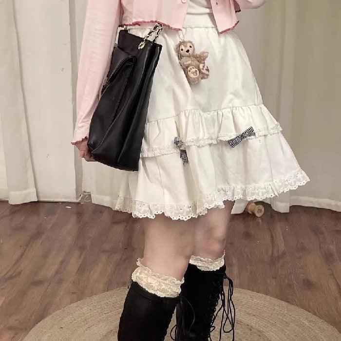 French Lace Bowknot Plaid Tutu Skirt Women - melvincucci