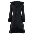 Furry collar hooded woolen big swing trench coat - melvincucci