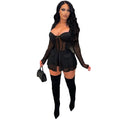 Gauze Mesh Sheer Two Piece Sportswear Women Beachwear Zip Top Black Shorts Set - melvincucci