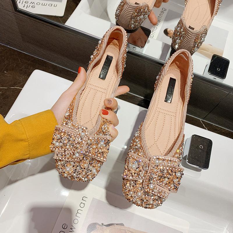 Gentle Flat Rhinestone Single Shoe New Fairy Pearl - melvincucci