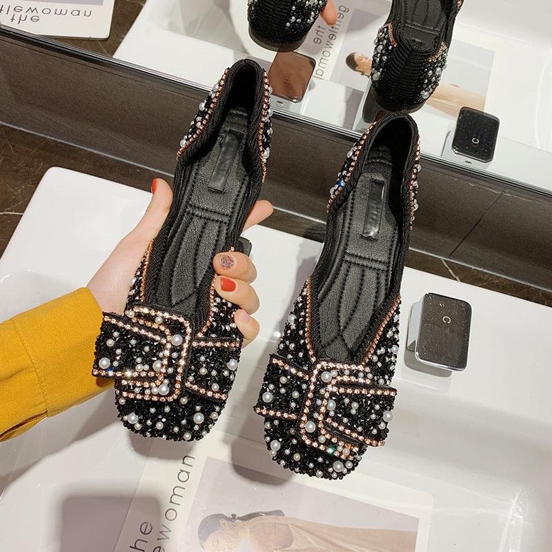 Gentle Flat Rhinestone Single Shoe New Fairy Pearl - melvincucci