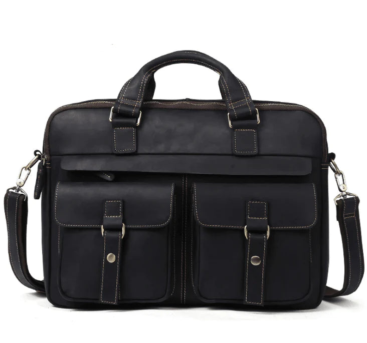 Genuine men''s bags retro men''s business bags briefcase cowhide oblique Bag 15.6 inch Laptop Bag - melvincucci