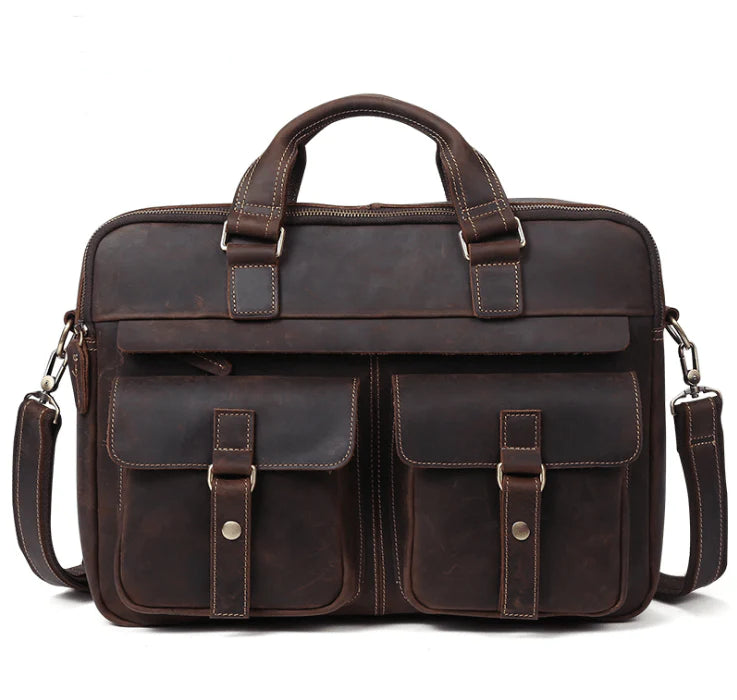 Genuine men''s bags retro men''s business bags briefcase cowhide oblique Bag 15.6 inch Laptop Bag - melvincucci