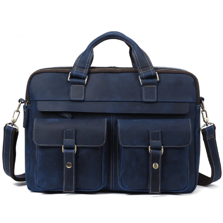 Genuine men''s bags retro men''s business bags briefcase cowhide oblique Bag 15.6 inch Laptop Bag - melvincucci