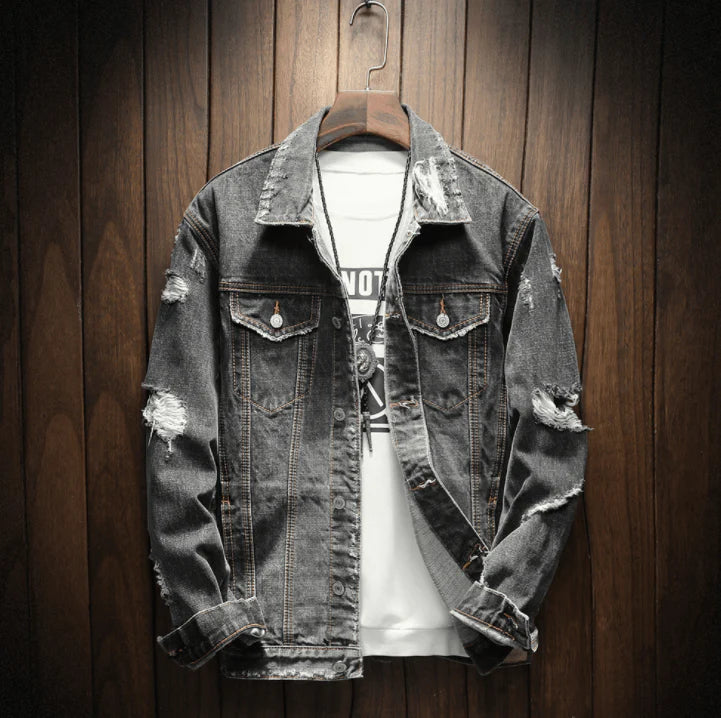GODLIKE Men's new denim jacket for 2021./Fashion casual men long-sleeve vintage denim jacket./male grey denim jacket. - melvincucci