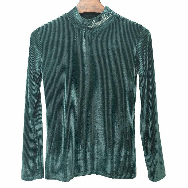 Gold Velvet Casual T-Shirt Half High Neck Long Sleeve Bottoming Shirt - melvincucci