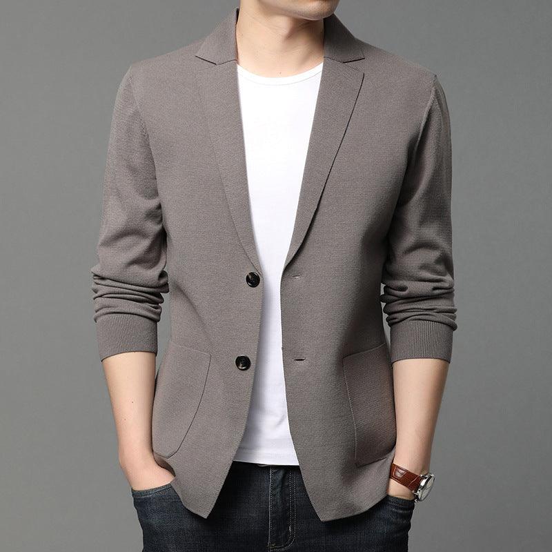 Hair Spring And Autumn Men''S T-Shirt Coat Korean Version Blazer Solid Color Cardigan Handsome Men''S Sweater - melvincucci