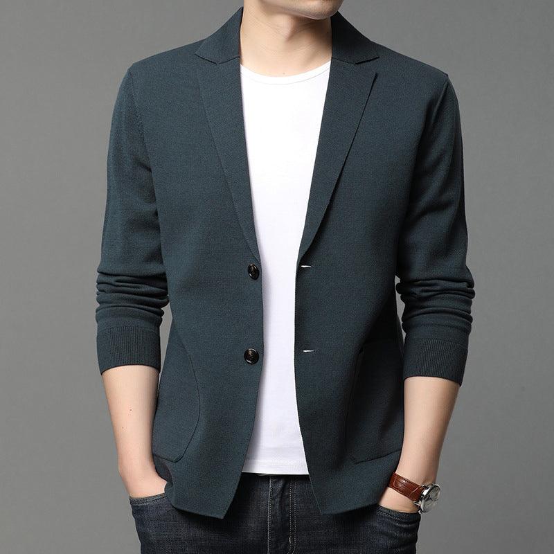 Hair Spring And Autumn Men''S T-Shirt Coat Korean Version Blazer Solid Color Cardigan Handsome Men''S Sweater - melvincucci