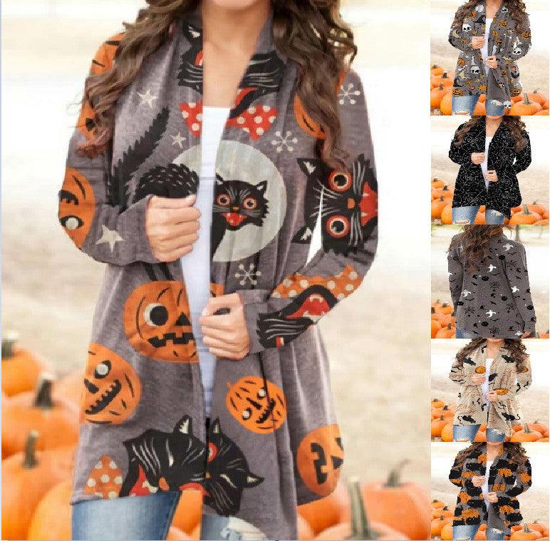 Halloween Digital Printing Casual Cardigan Jacket Women - melvincucci
