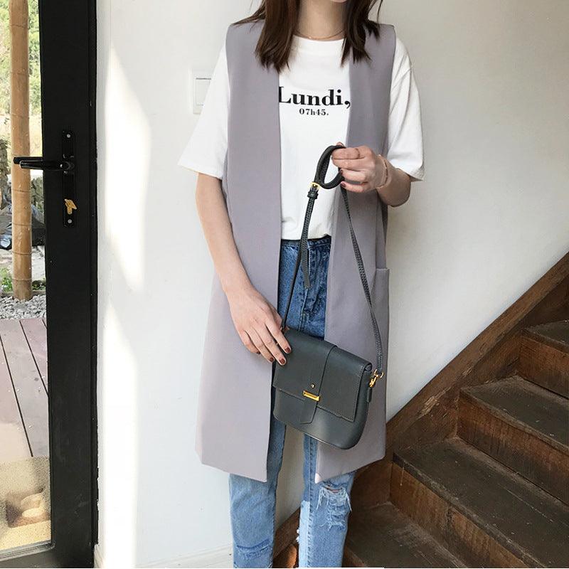 Han Fan Simple And Thin Temperament Fashion Mid-length Suit Vest Women - melvincucci