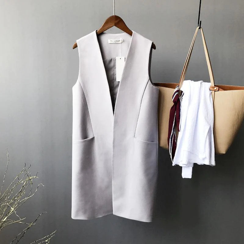 Han Fan Simple And Thin Temperament Fashion Mid-length Suit Vest Women - melvincucci