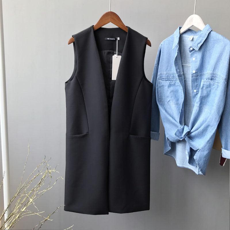 Han Fan Simple And Thin Temperament Fashion Mid-length Suit Vest Women - melvincucci