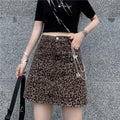 Harajuku Style Retro Denim Skirt High Waist Leopard Print Skirt Women - melvincucci
