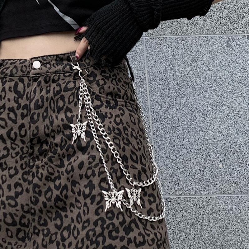 Harajuku Style Retro Denim Skirt High Waist Leopard Print Skirt Women - melvincucci