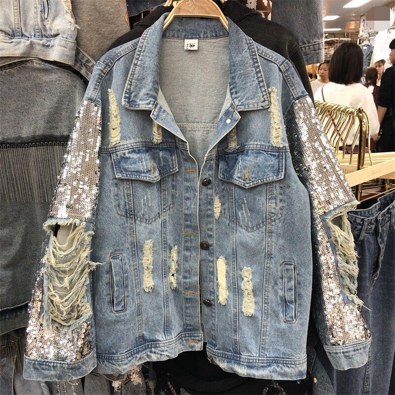 Heavy Industry Sequined Denim Jacket Women Loose - melvincucci
