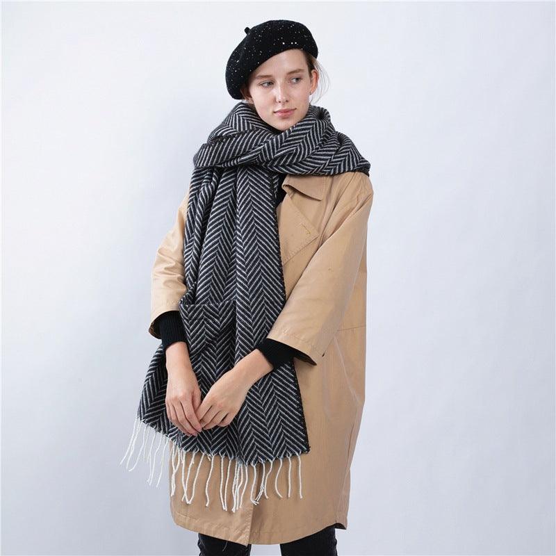 Herringbone Fringe Pocket Shawl Scarf Women - melvincucci