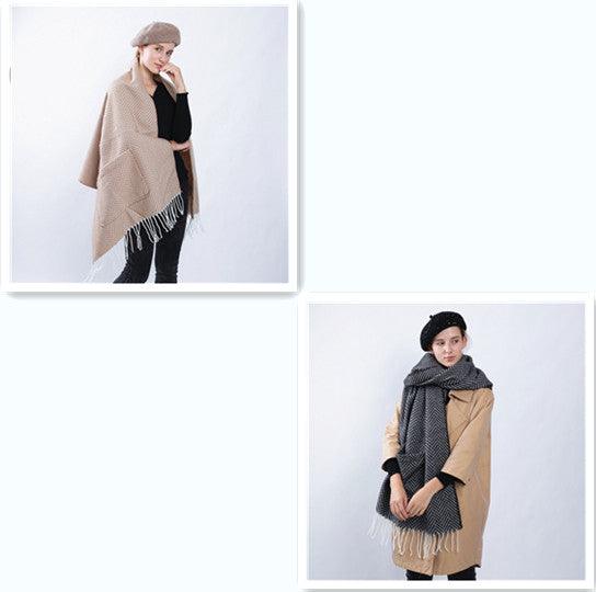 Herringbone Fringe Pocket Shawl Scarf Women - melvincucci