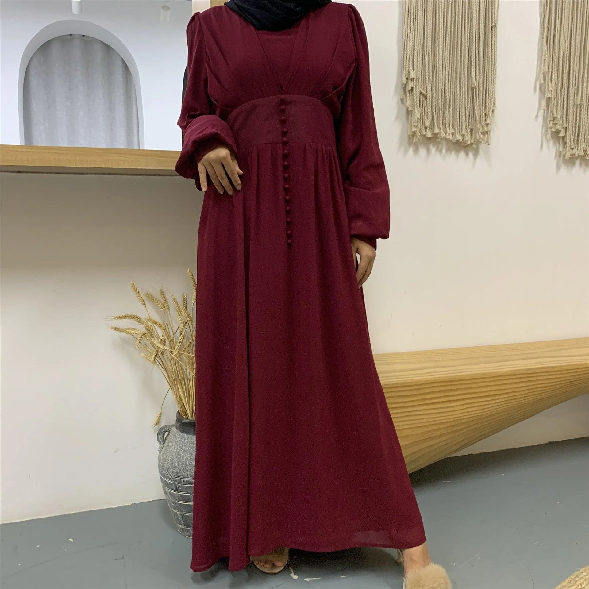 High-density Double Chiffon Fashion Simple And Elegant Muslim Dress - melvincucci