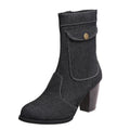 High-heeled Denim Mid-leg Boots For Women - melvincucci