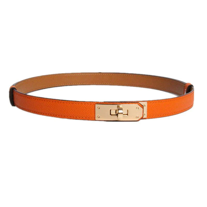 High Quality Women Real Leather 1.8cm Width Belts Golden - melvincucci