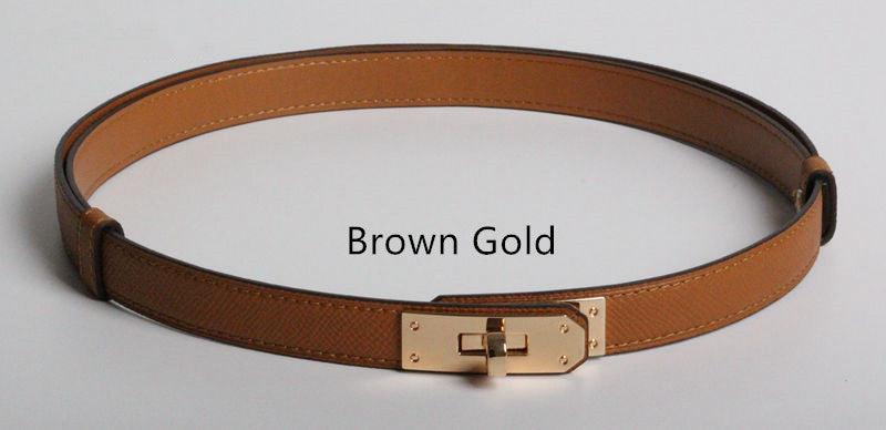 High Quality Women Real Leather 1.8cm Width Belts Golden - melvincucci