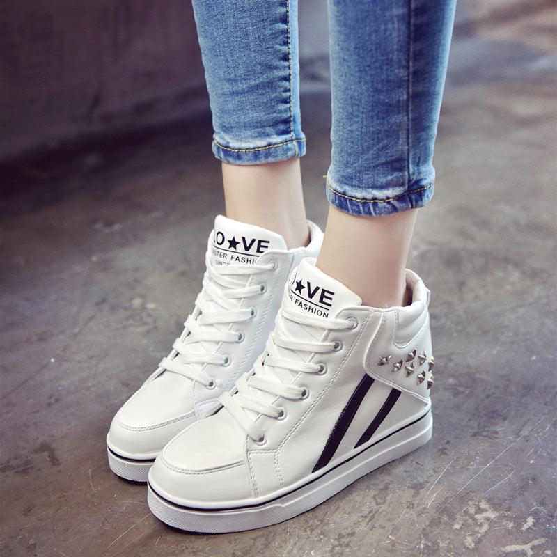 High shoes 2021 Korean front tie shoes invisible increase in women's shoe color rivet shoes students - melvincucci