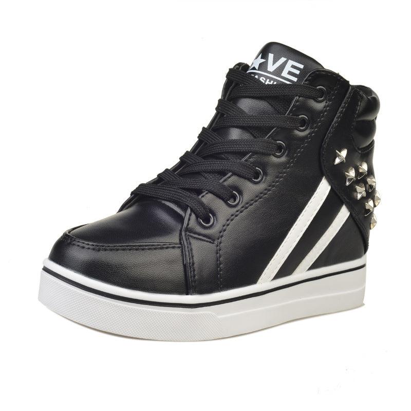 High shoes 2021 Korean front tie shoes invisible increase in women's shoe color rivet shoes students - melvincucci