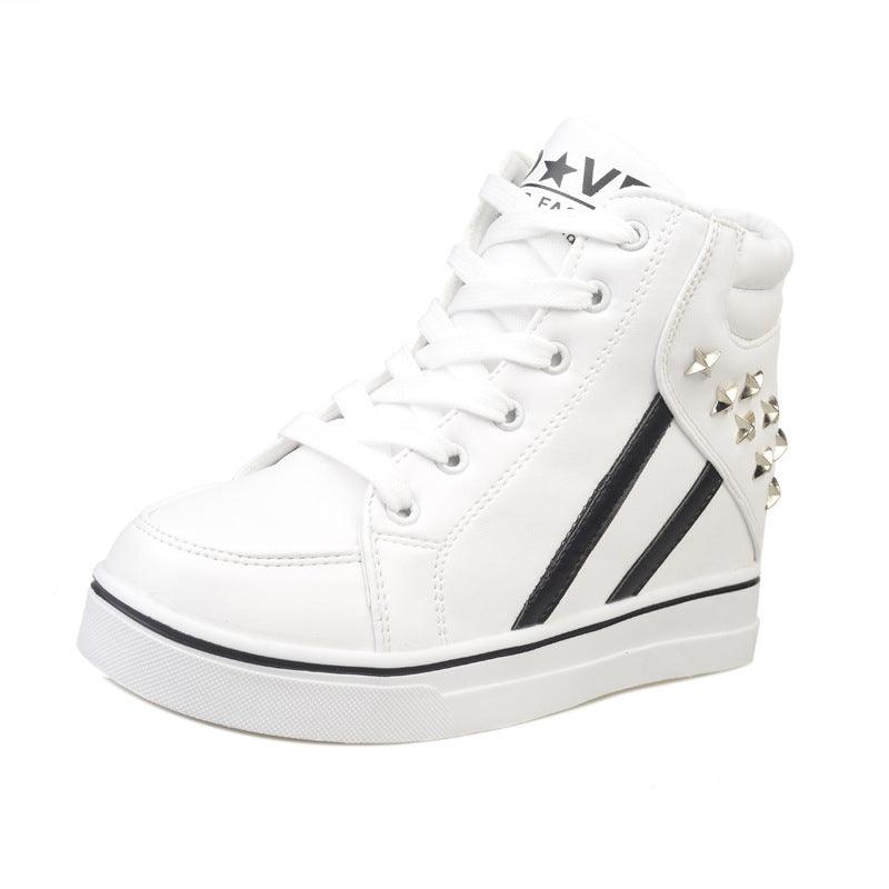High shoes 2021 Korean front tie shoes invisible increase in women's shoe color rivet shoes students - melvincucci