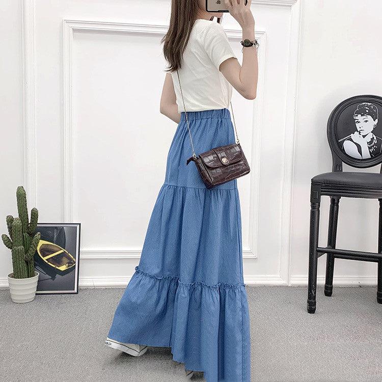 High Waist Slim Long Denim Single-breasted Stitching Large Skirt Women - melvincucci
