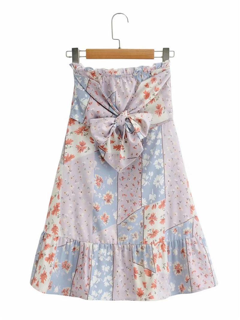 Holiday Style Pleated Bow Ruffle Skirt Printed Pleated Skirt Women - melvincucci