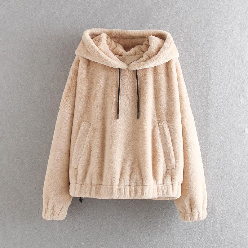 Hoodies Sweatshirts TRAF Pullovers Pockets Teddy Long-Sleeve Female Vintage Women Fashion - melvincucci