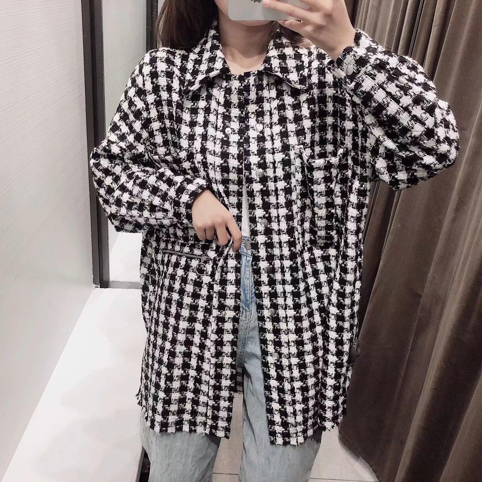 Houndstooth Jackets Pockets Coats Zipper Jacket - melvincucci
