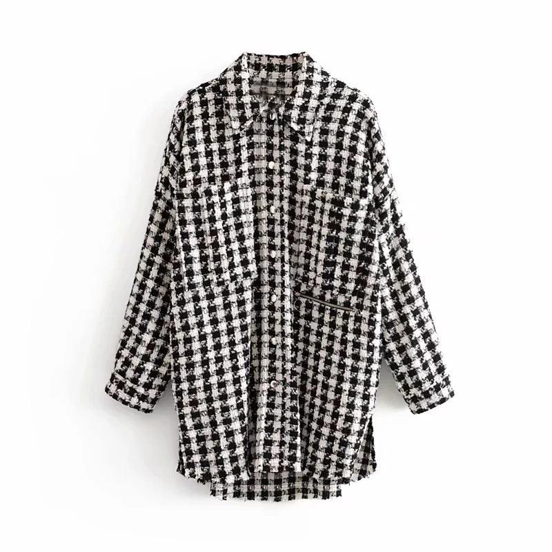Houndstooth Jackets Pockets Coats Zipper Jacket - melvincucci