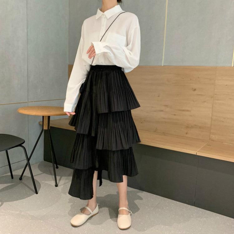 Irregular Pleated Skirt Women High Waist Mid-Length Cake Skirt - melvincucci