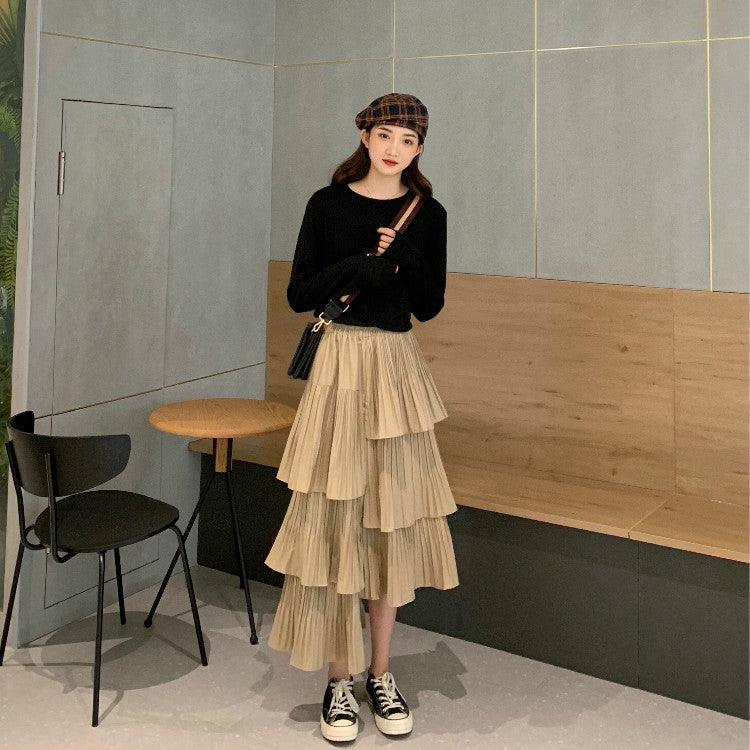 Irregular Pleated Skirt Women High Waist Mid-Length Cake Skirt - melvincucci